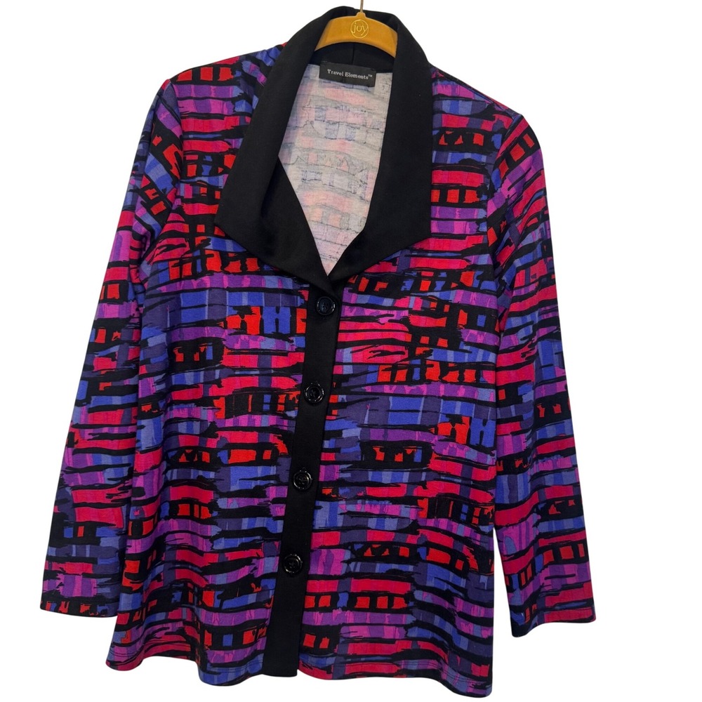 Travel Elements Womens Abstract Print Button Front‎ Jacket Multi Color